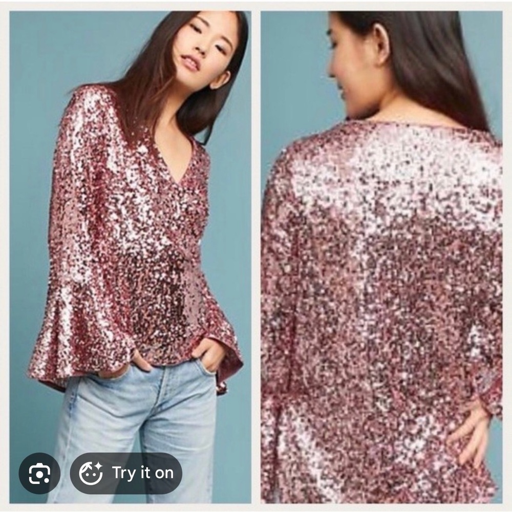 Anthropologie pink sequin top